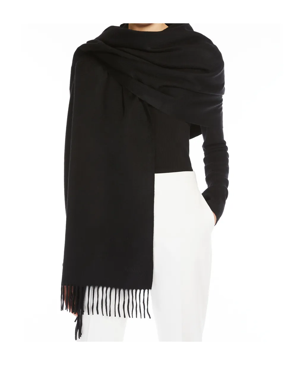 Cashmere Stole With Embroidery And Fringing