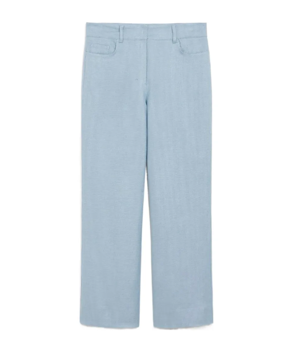 Wide-Fit Linen And Cotton Basketweave Trousers