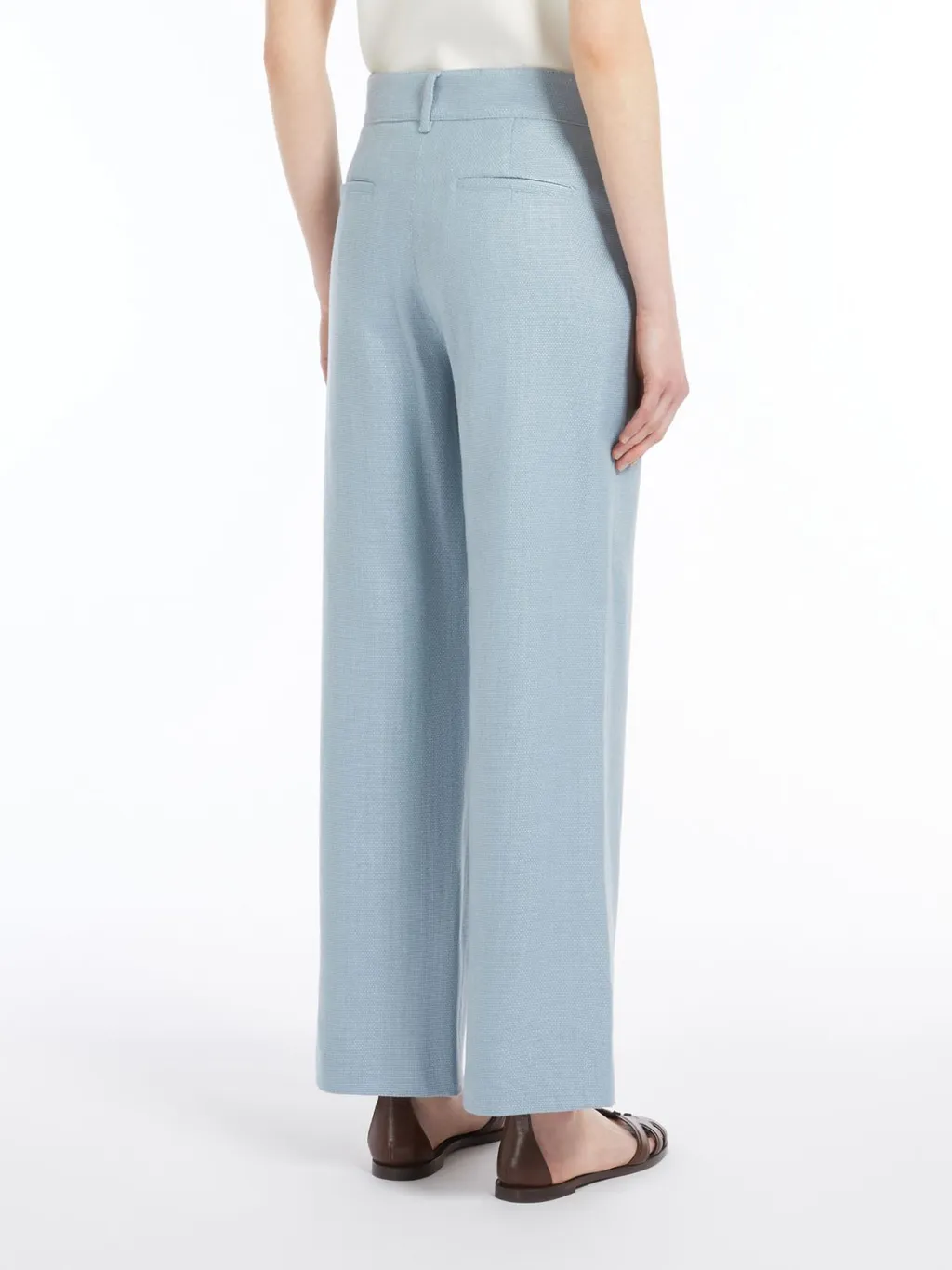 Wide-Fit Linen And Cotton Basketweave Trousers