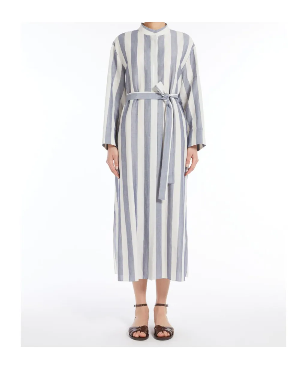 Striped Belted Long-Sleeved Dress