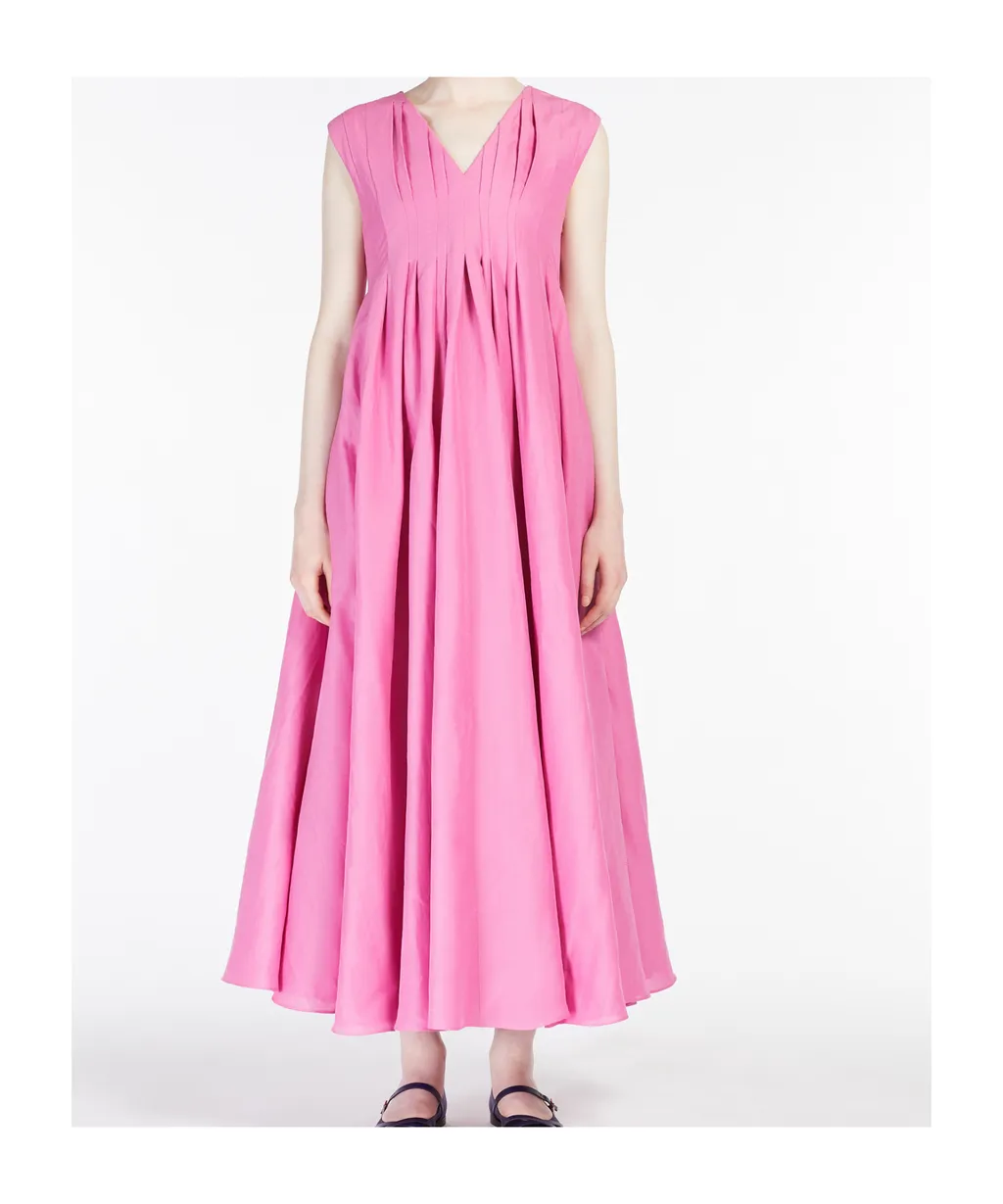 V-Neck Pleated Sleeveless Dress