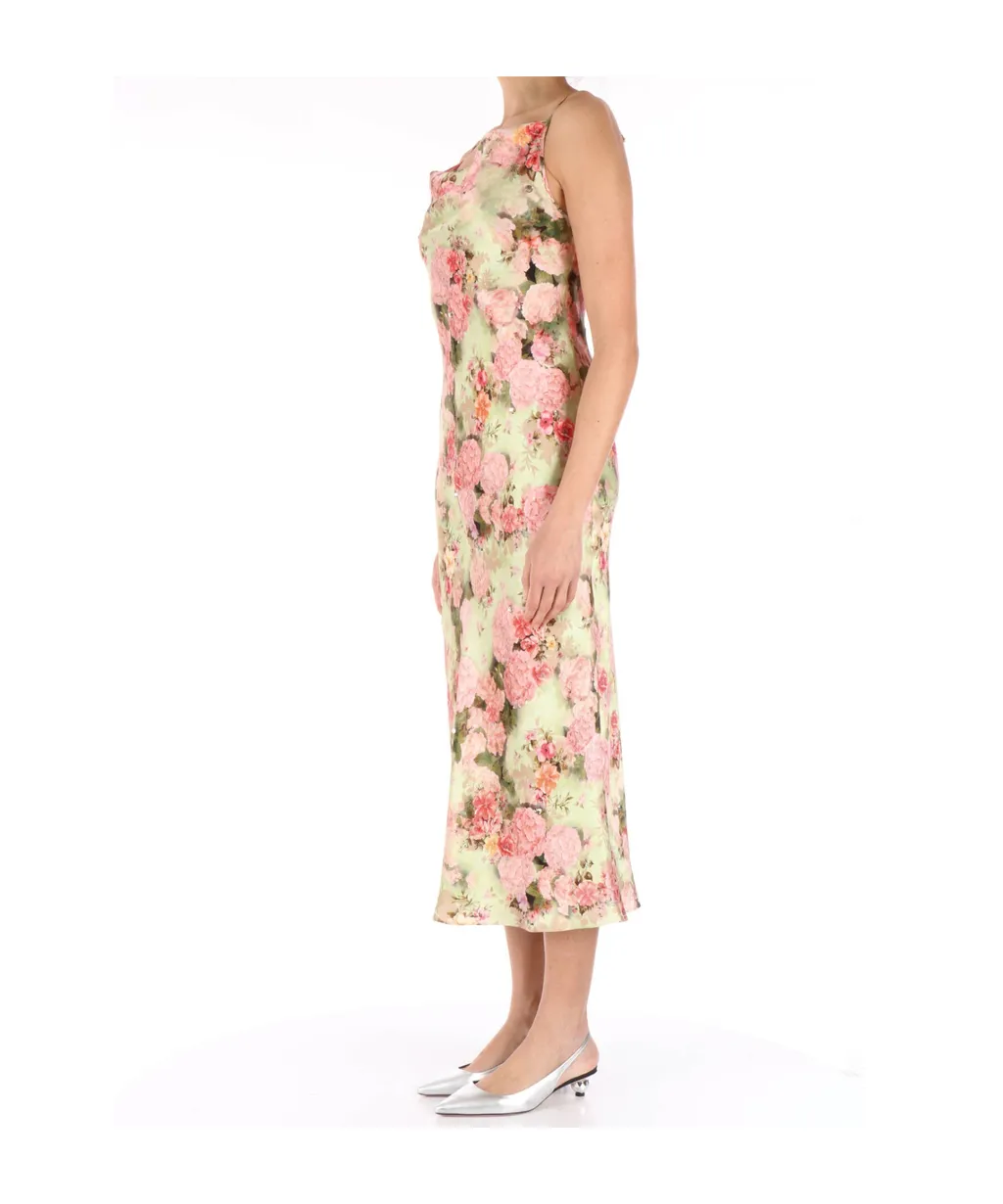 Floral Printed Satin Midi Dress