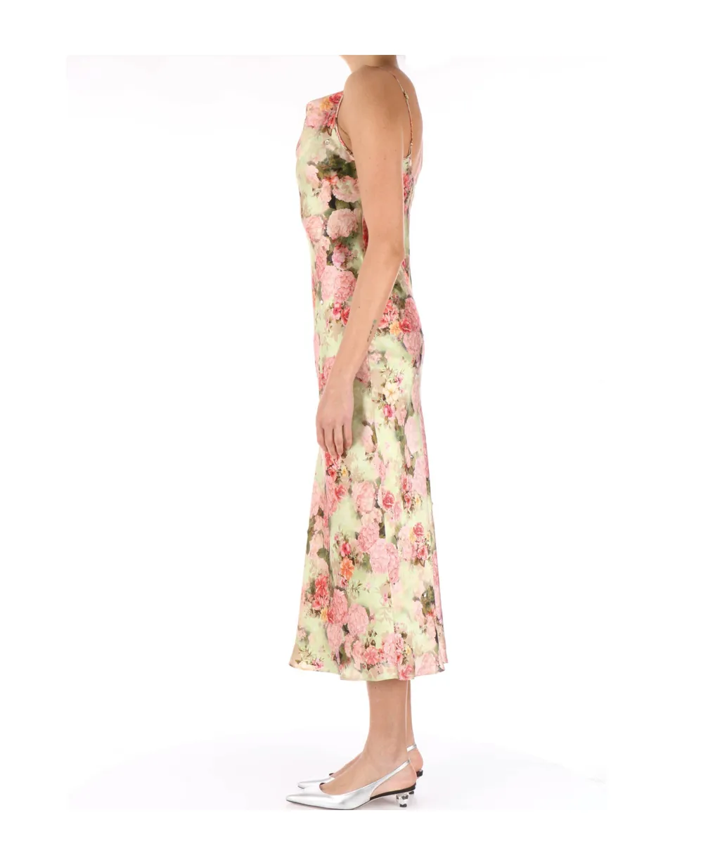 Floral Printed Satin Midi Dress