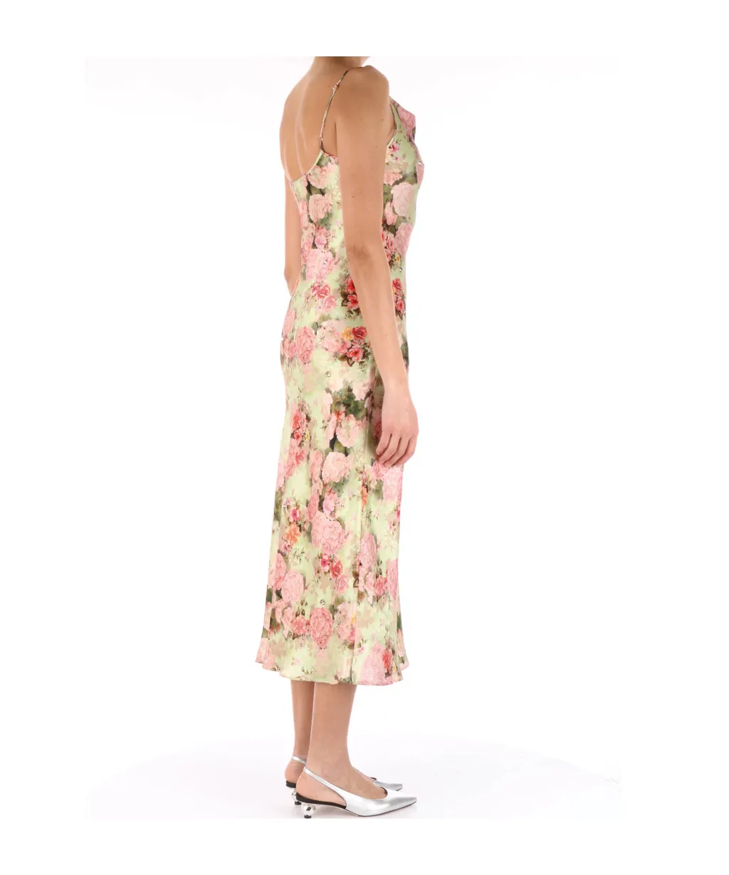 Floral Printed Satin Midi Dress