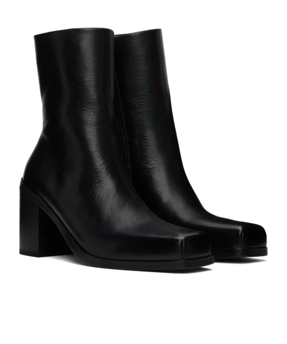 Square-Toed Zipper Short Boots