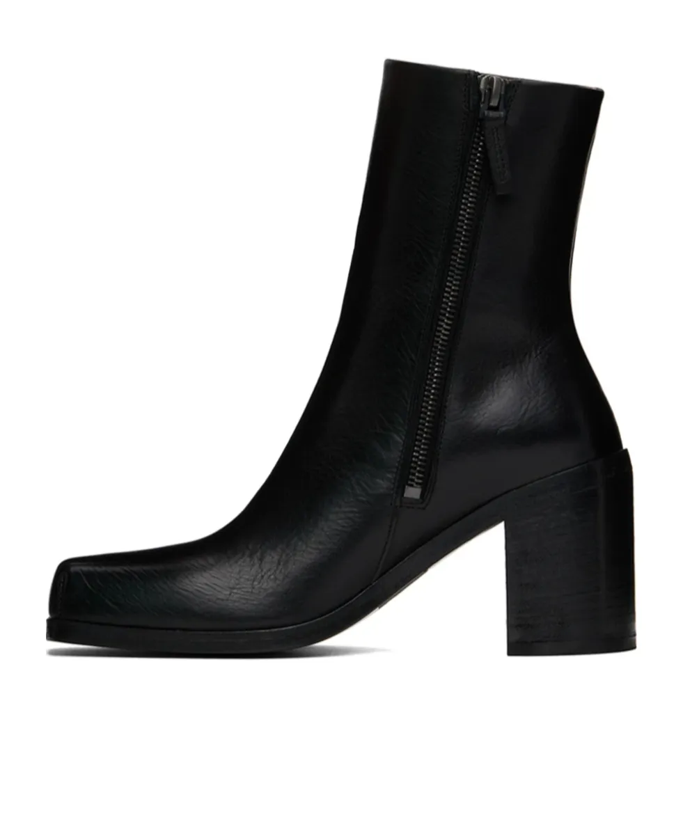 Square-Toed Zipper Short Boots