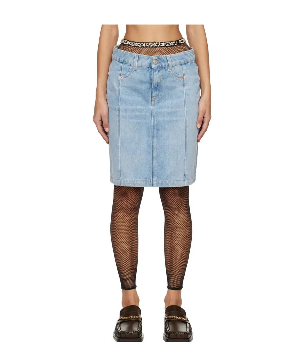 Narrow Denim Miniskirt