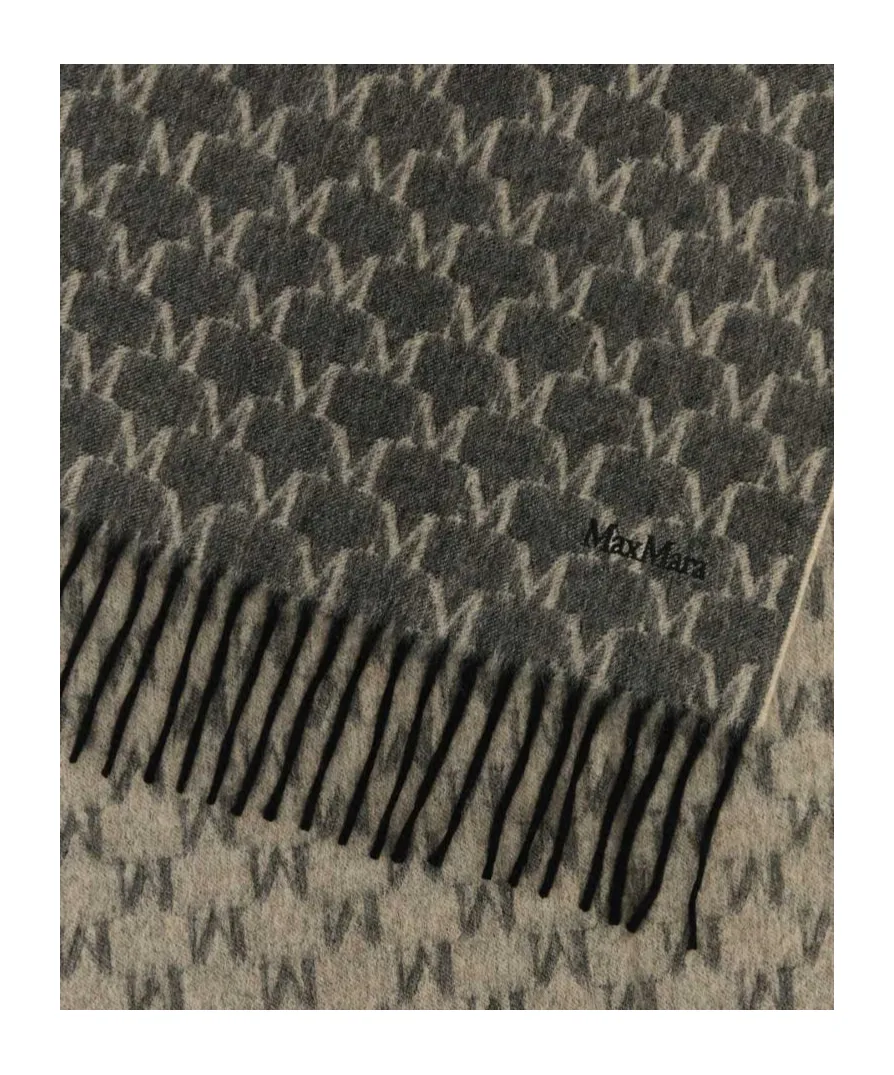 Logo Embroidered Fringed Edge Scarf