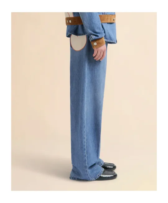 Velvet Waistband Denim Trousers