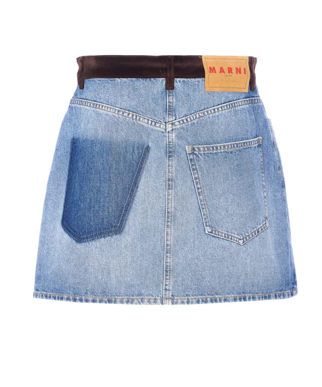 Logo Patch Denim Mini Skirt