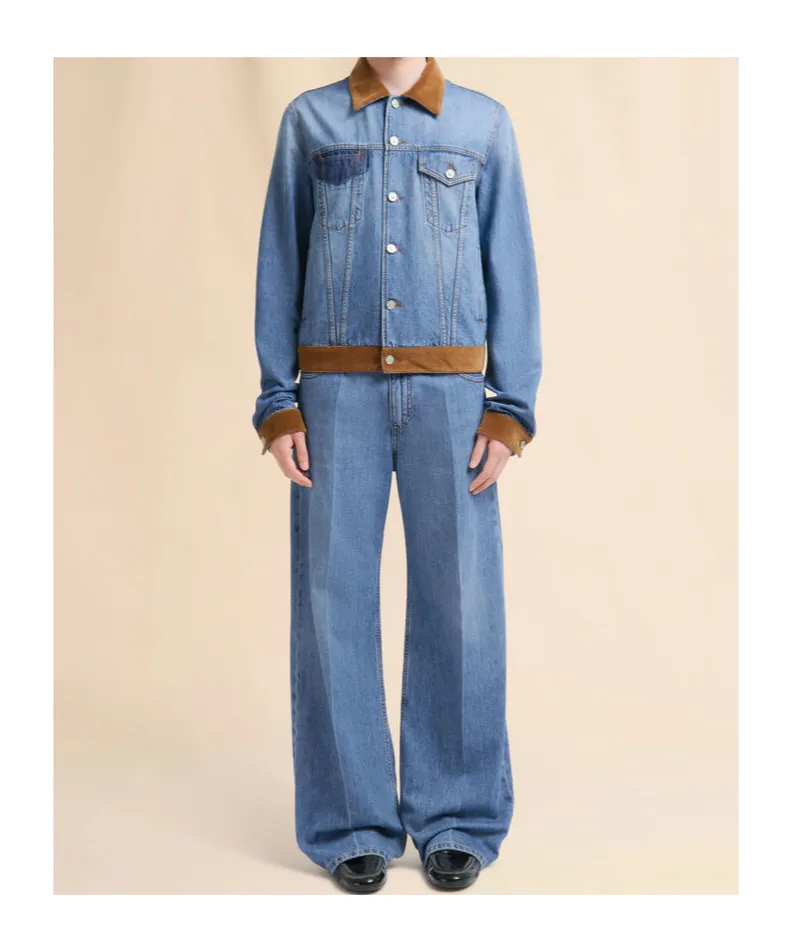 Denim Trucker Jacket With Patch On Back