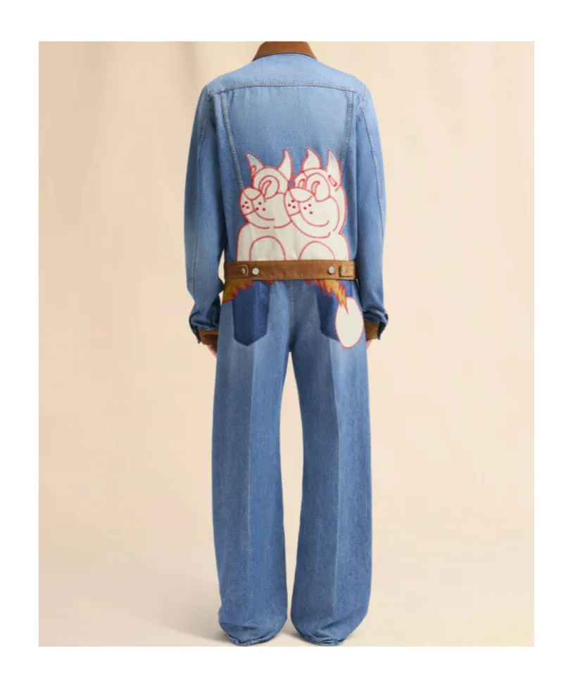 Denim Trucker Jacket With Patch On Back