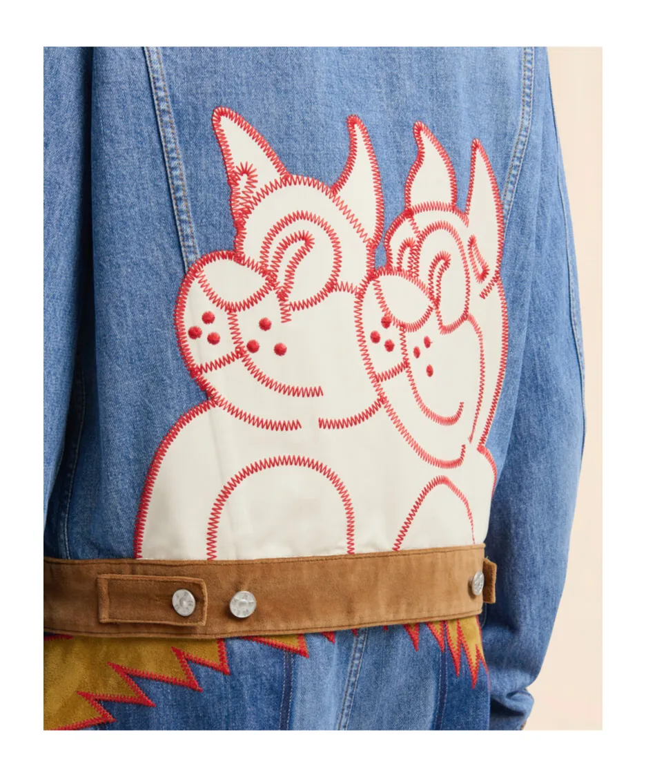 Denim Trucker Jacket With Patch On Back