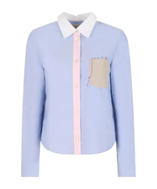Contrast Collar Long Sleeved Shirt