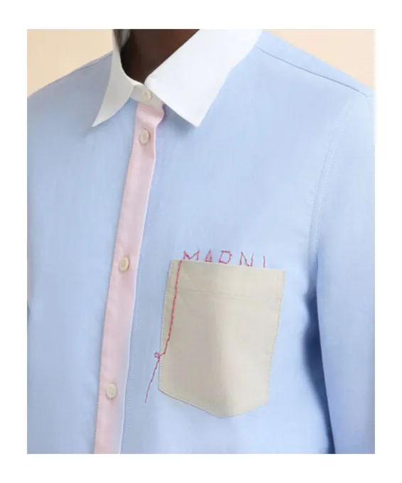 Contrast Collar Long Sleeved Shirt