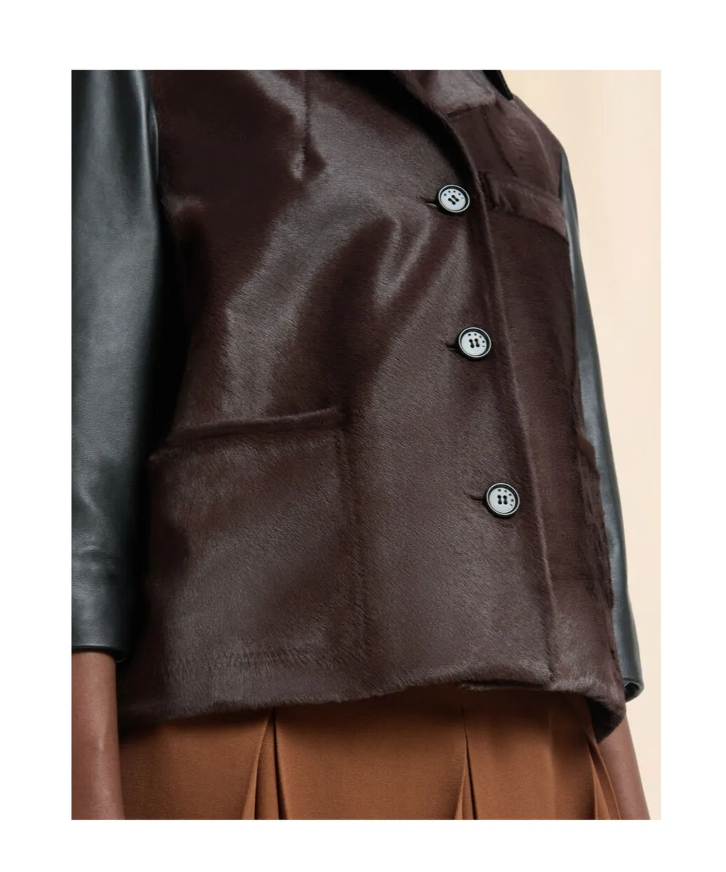 Black Leather And Pony Hair Jacket