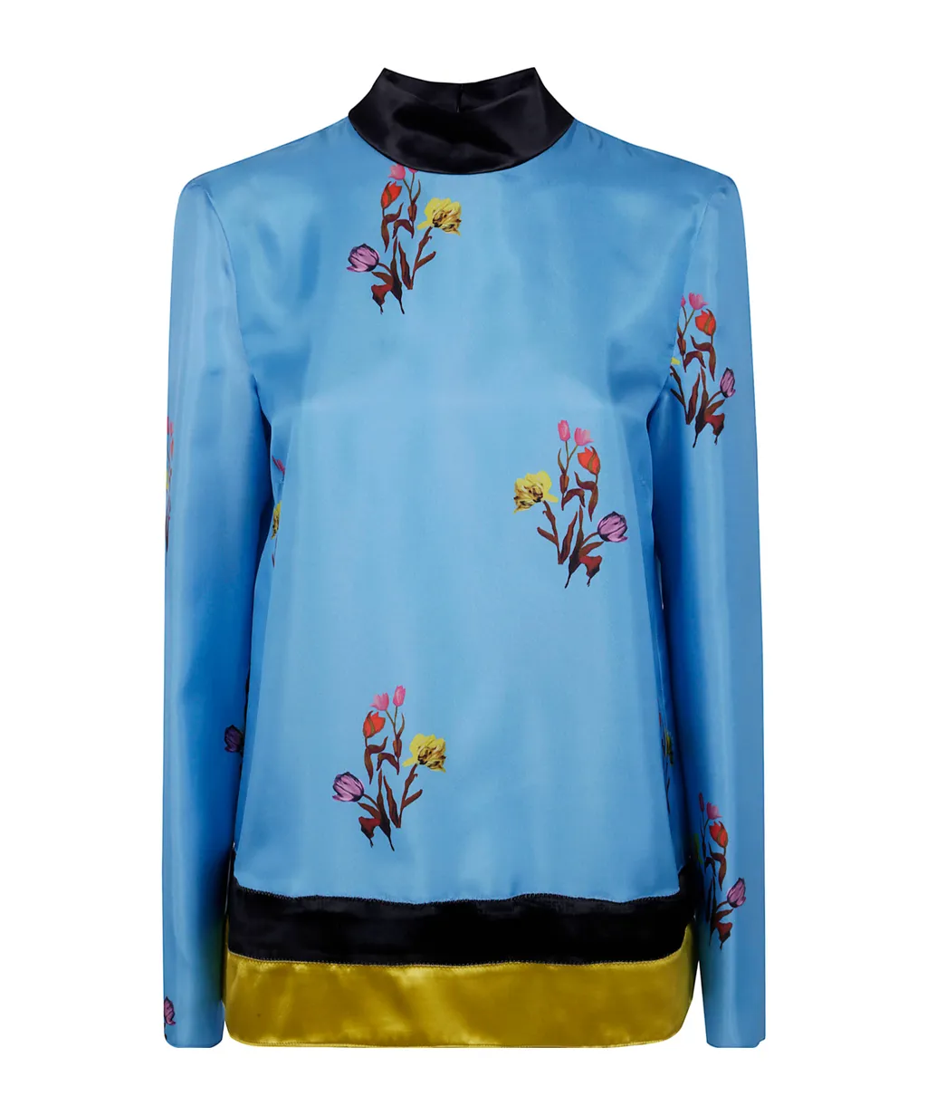 Floral-Print Silk Top