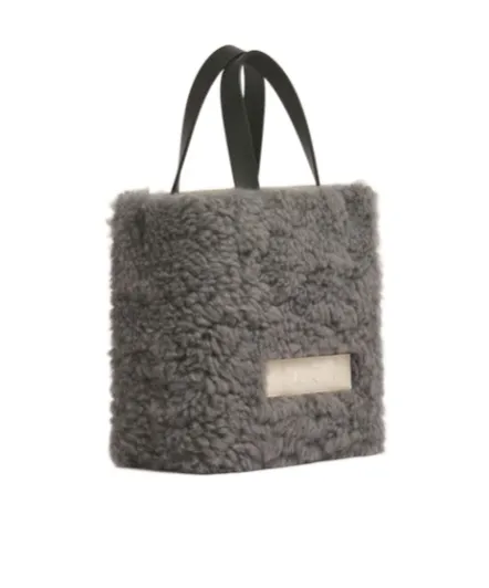 Logo Detailed Shearling Tote Bag