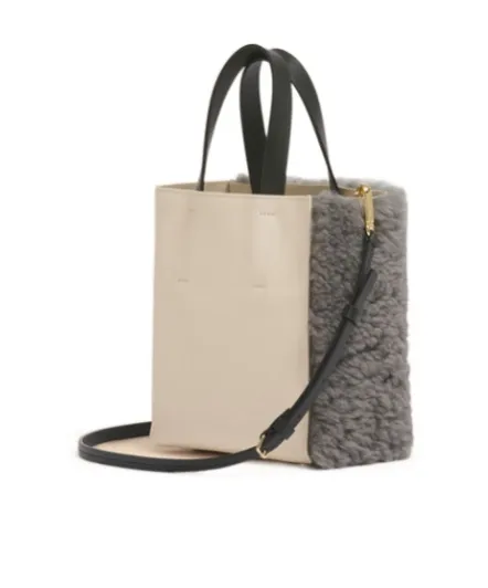 Logo Detailed Shearling Tote Bag