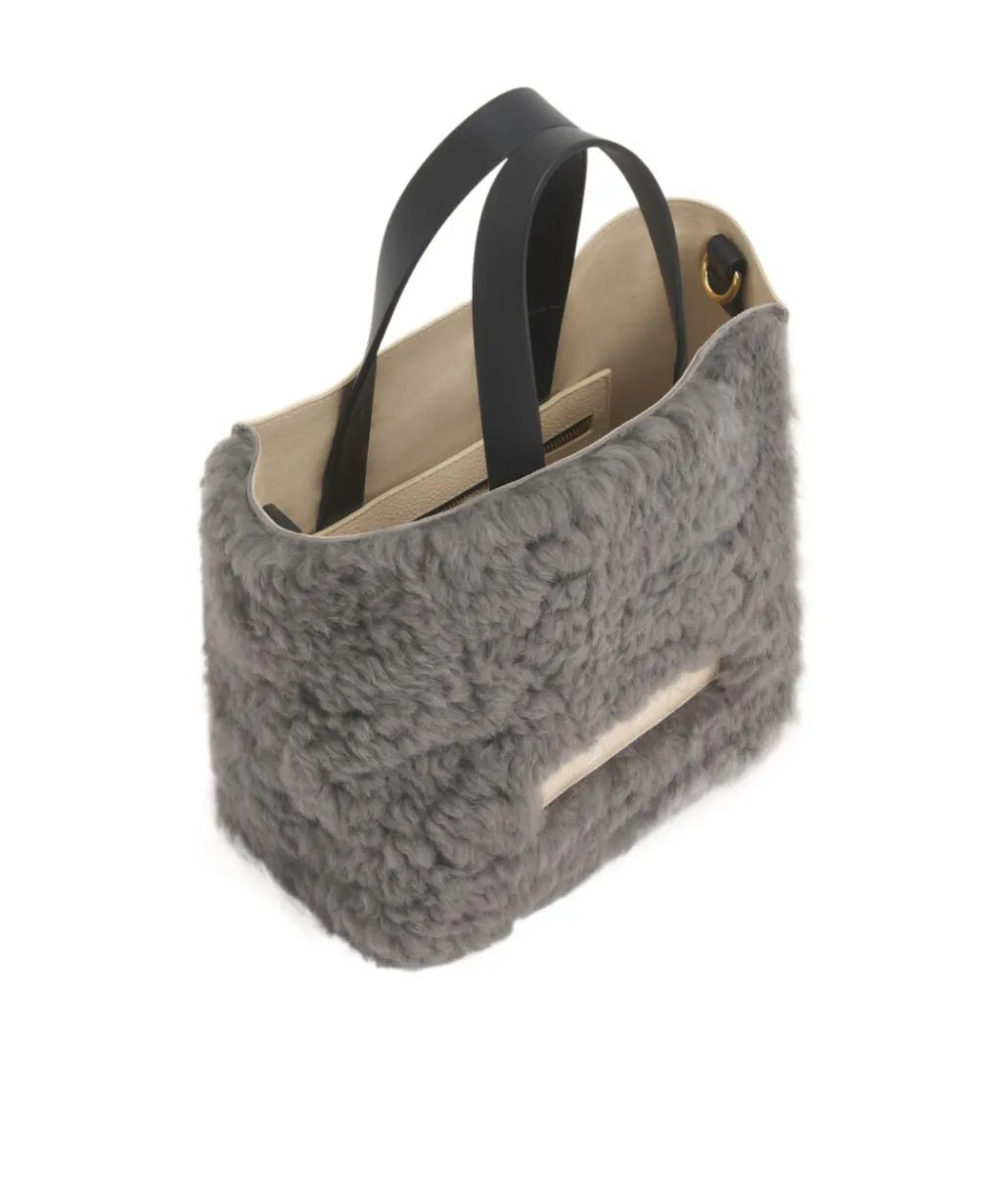 Logo Detailed Shearling Tote Bag