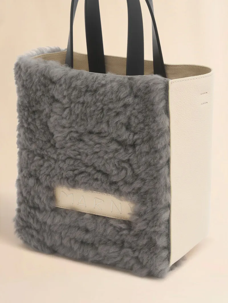 Logo Detailed Shearling Tote Bag