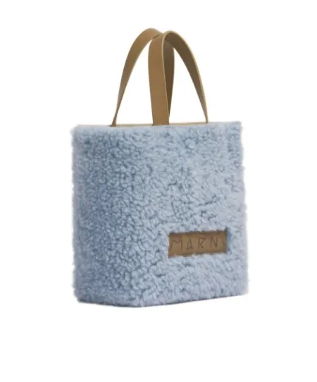 Logo Detailed Shearling Tote Bag