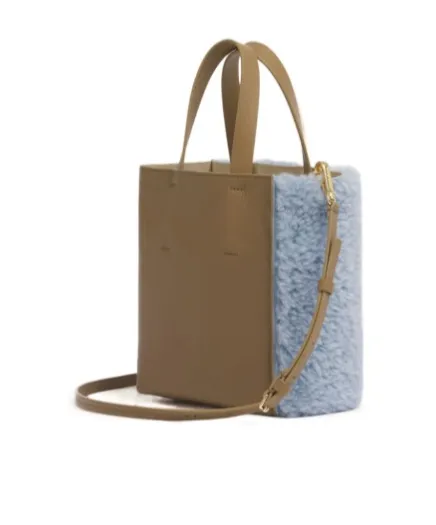 Logo Detailed Shearling Tote Bag