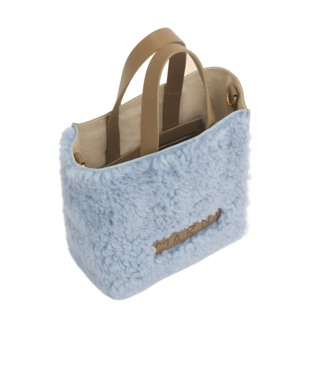 Logo Detailed Shearling Tote Bag