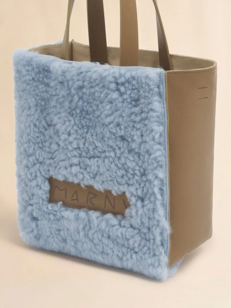 Logo Detailed Shearling Tote Bag