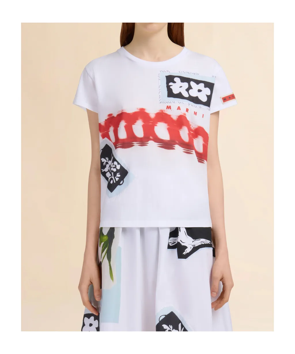 Cotton T-Shirt With Prints And Patches