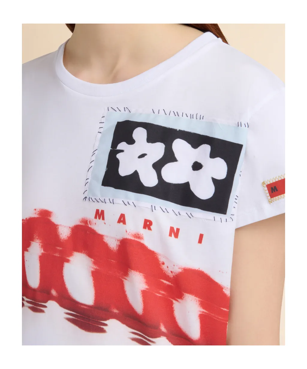 Cotton T-Shirt With Prints And Patches
