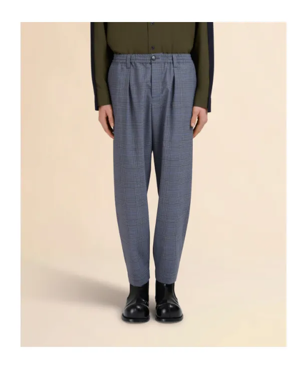 Checked Wool Trousers With Drawstring Waist
