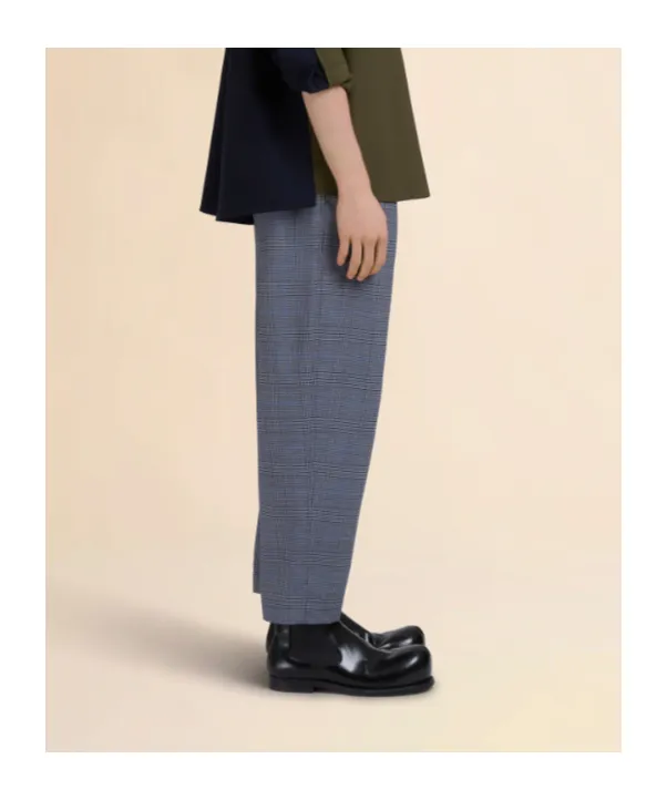 Checked Wool Trousers With Drawstring Waist