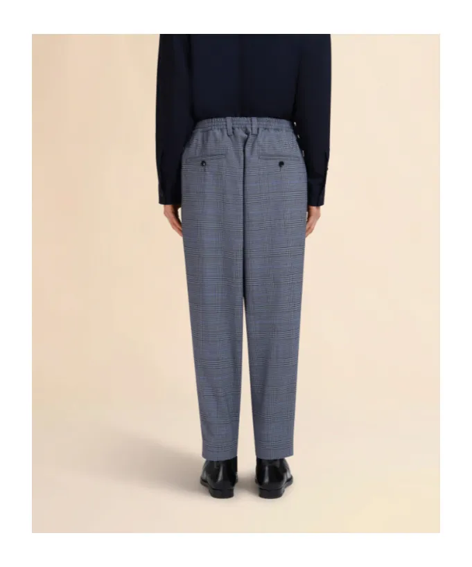 Checked Wool Trousers With Drawstring Waist