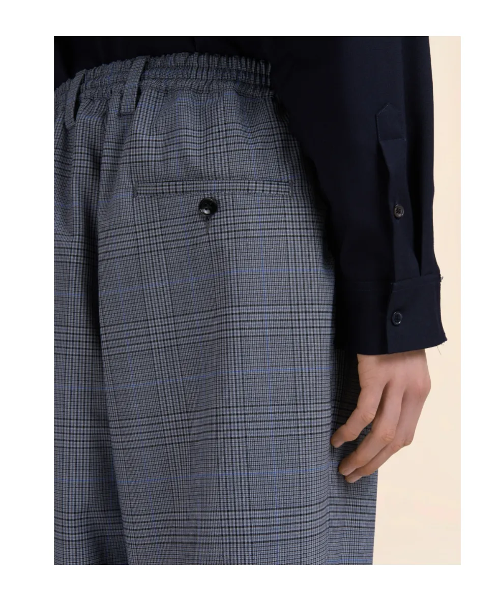 Checked Wool Trousers With Drawstring Waist