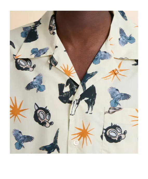 Poplin Bowling Shirt With Wolves, Ravens And Doves Print