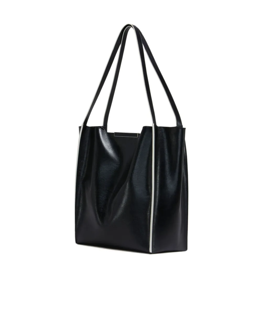 Black Leather Cresta N/S Tote Bag