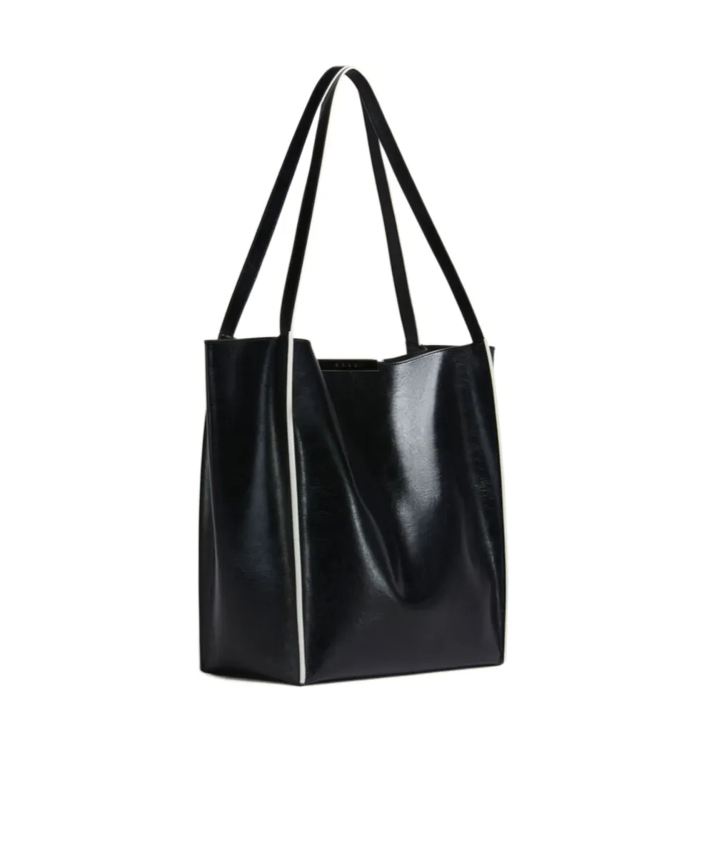 Black Leather Cresta N/S Tote Bag