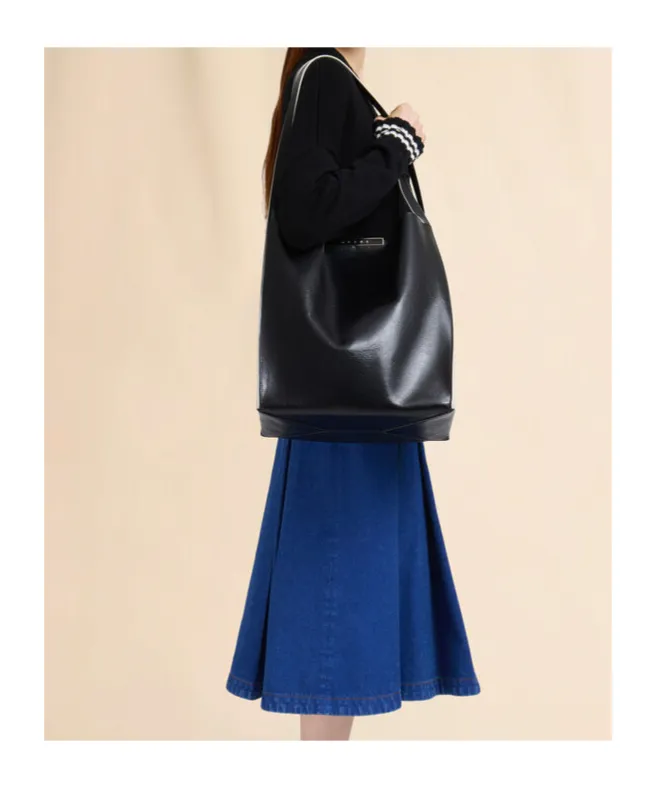 Black Leather Cresta N/S Tote Bag