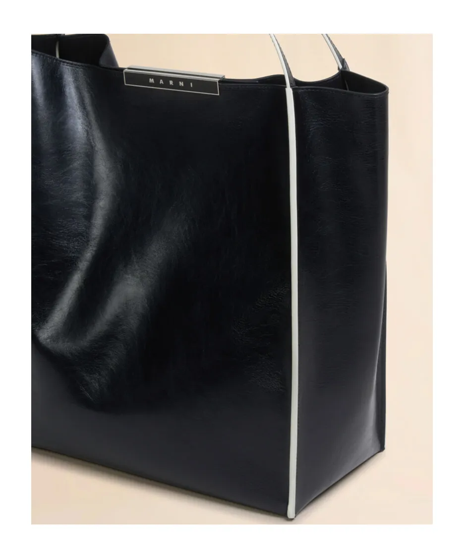 Black Leather Cresta N/S Tote Bag