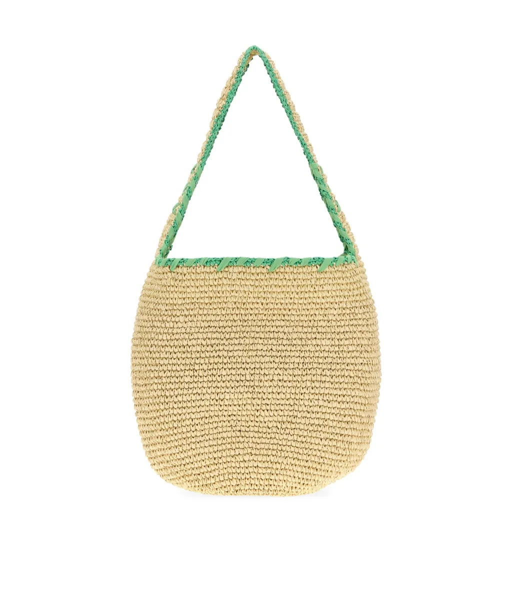 Large Logo-Embroidered Raffia Tote Bag