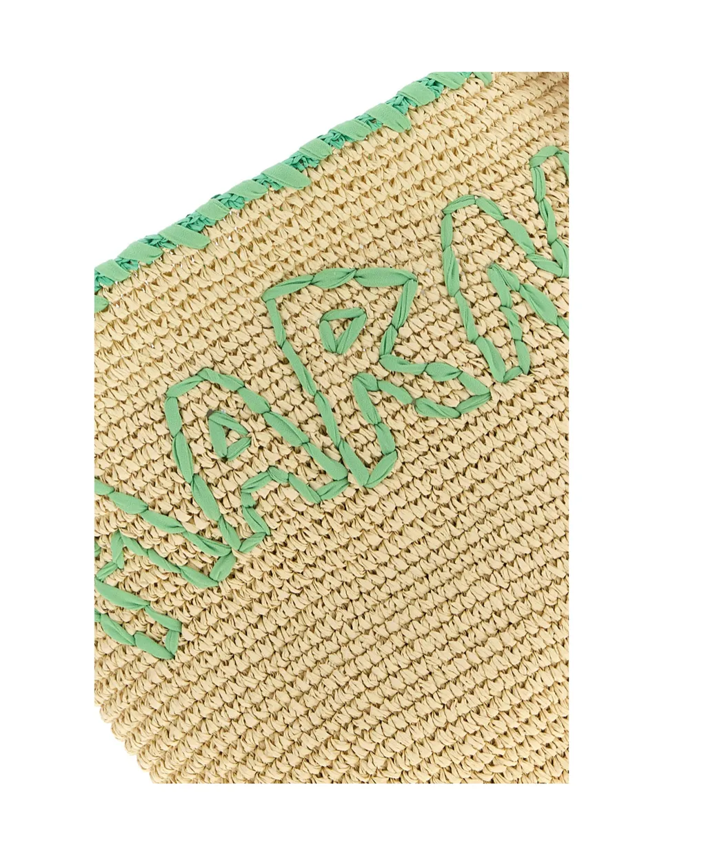 Large Logo-Embroidered Raffia Tote Bag
