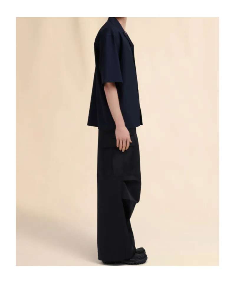 Deep Blue Tropical Wool Bowling Shirt With Marni Mending
