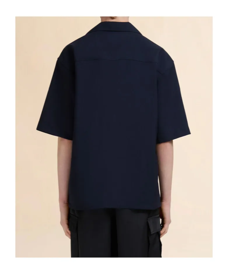 Deep Blue Tropical Wool Bowling Shirt With Marni Mending