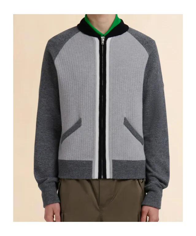 Grey Wool Cardigan With Bomber Neck