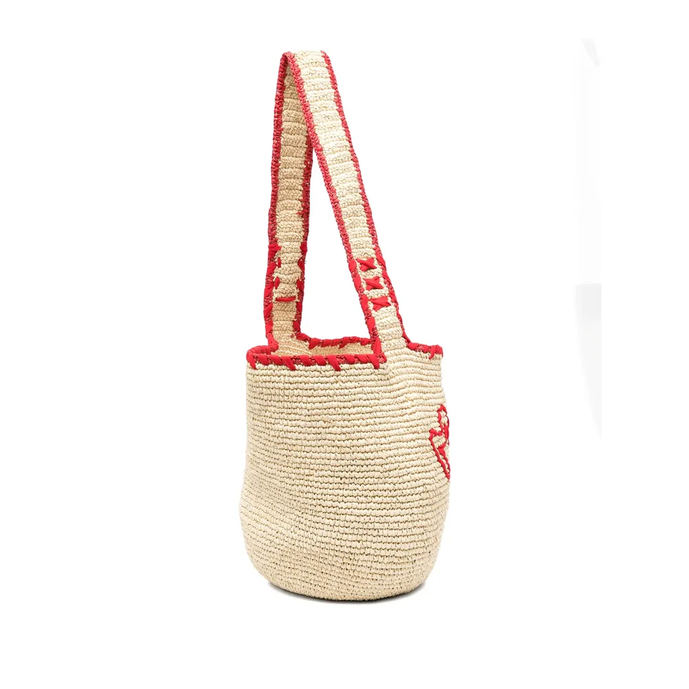 Logo Embroidered Woven Shoulder Bag