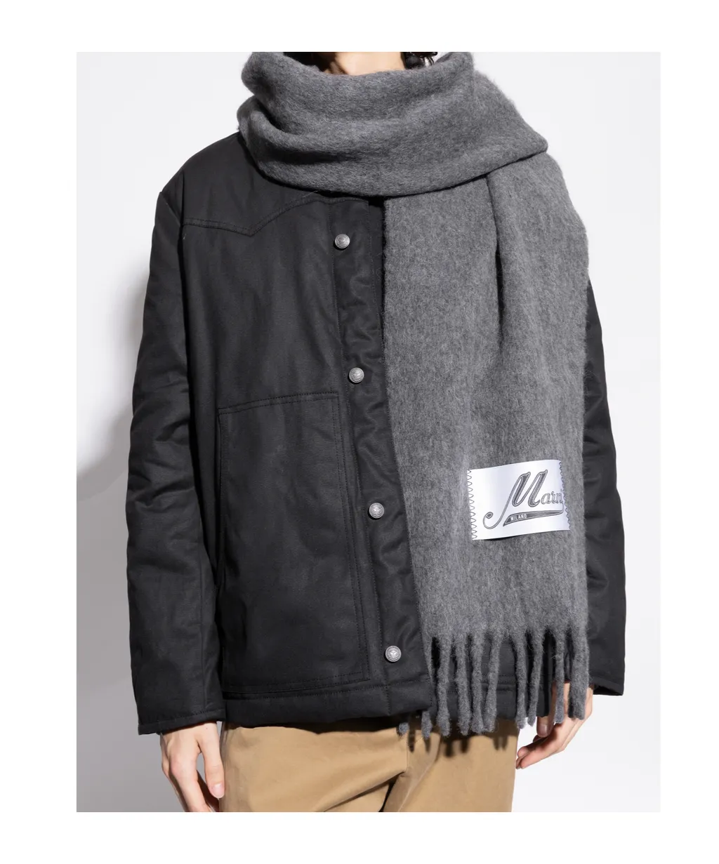 Logo Patch Fringed Scarf