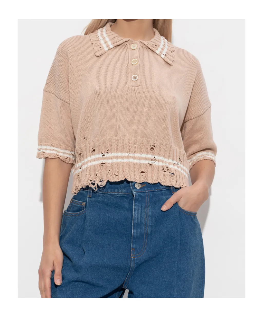 Distressed Short-Sleeve Knit Shirt