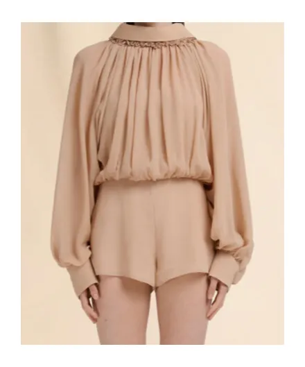 Long Sleeve Gathered Jumpsuit