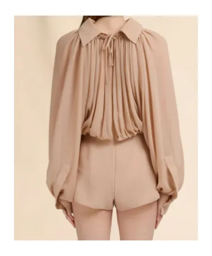Long Sleeve Gathered Jumpsuit